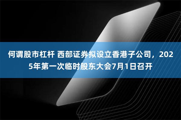 何谓股市杠杆 西部证券拟设立香港子公司，2025年第一次临时股东大会7月1日召开